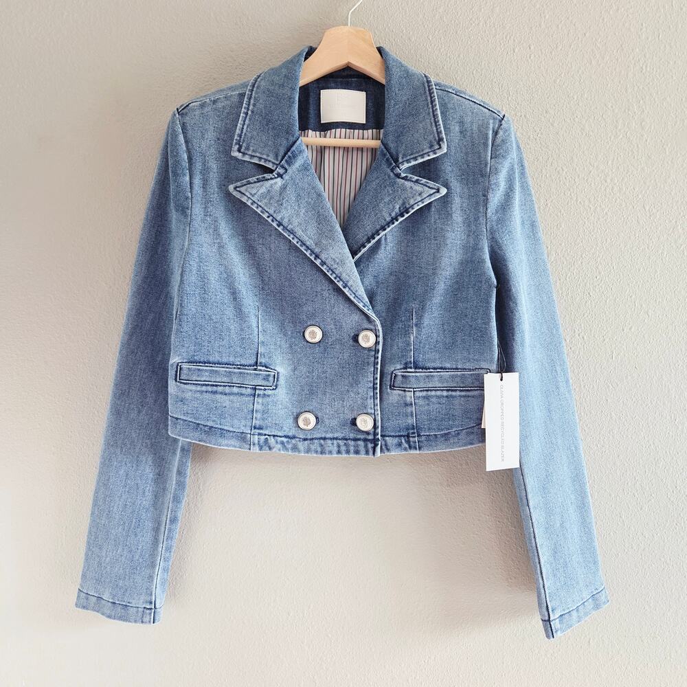 Blue Revival, Olivia Cropped Denim Blazer, Tailored, Double Breasted Jacket Y2K